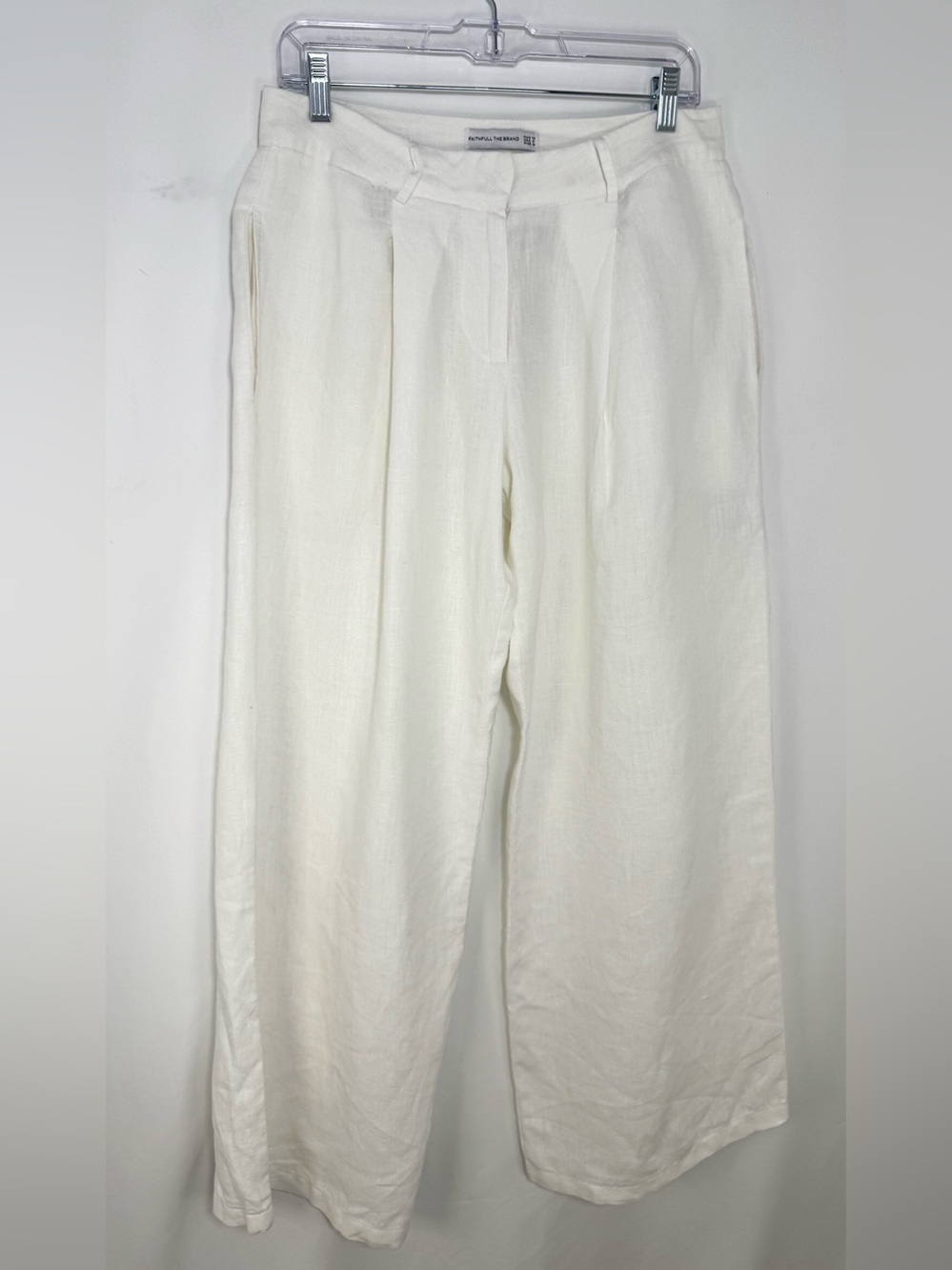 Faithfull The Brand Clove Linen Wide Leg Pants White Size 6 M EUC